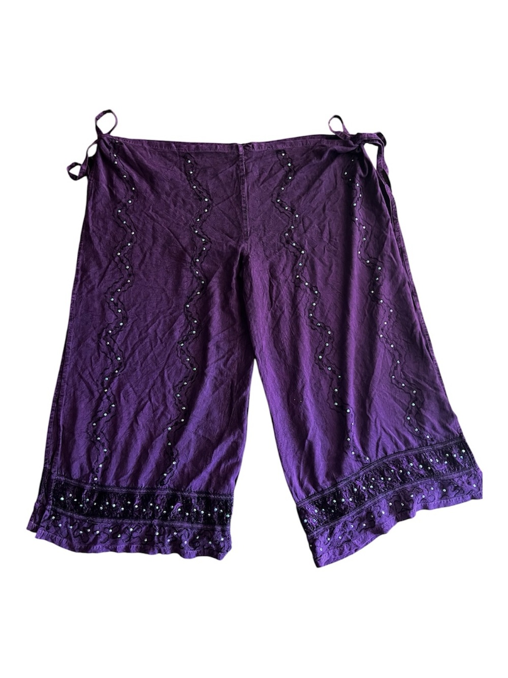 Vintage Boho Purple Embellished Wrap Palazzo Pants